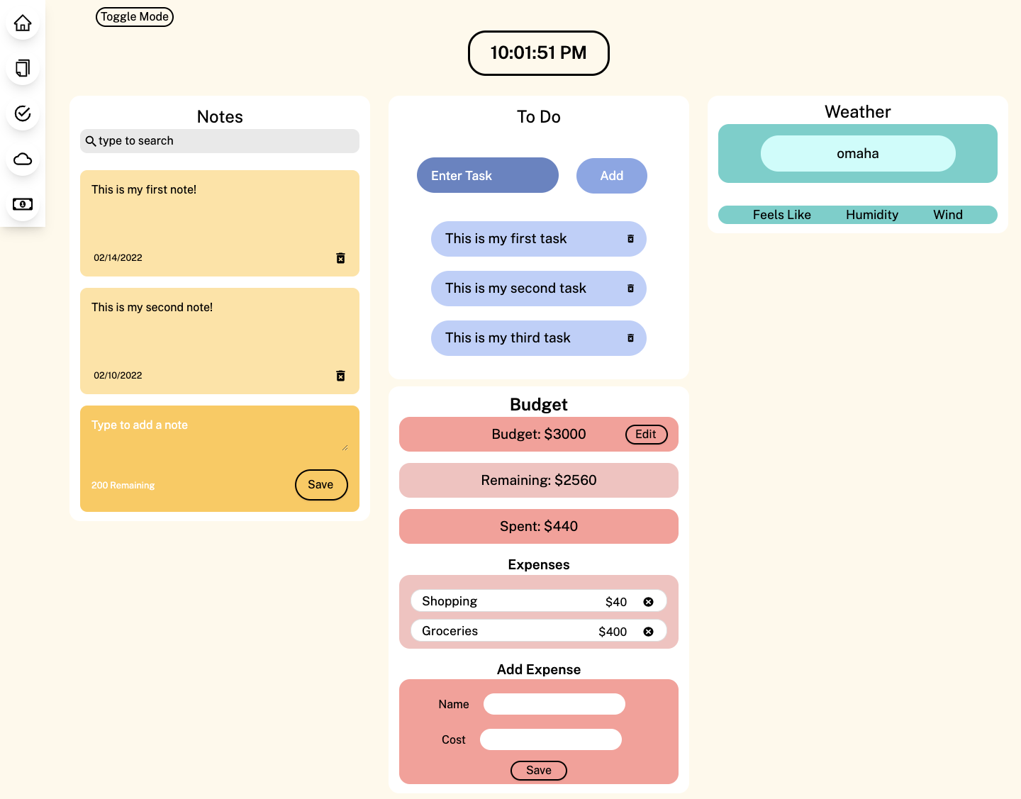 screenshot of Task Dashboard