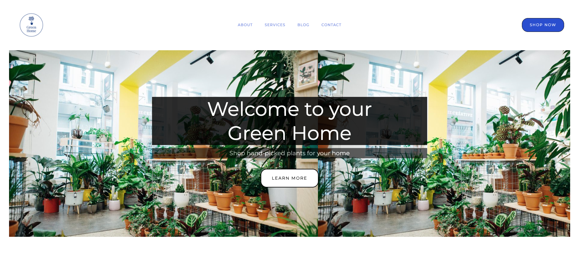 Screenshot of Green Home plant shop homepage